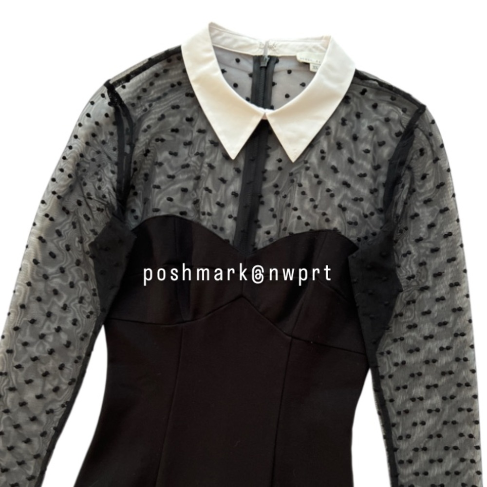 FLEUR DU MAL Polka Dot Tulle Mesh Collar Bodysuit Sheer Black White XS - Picture 5 of 14